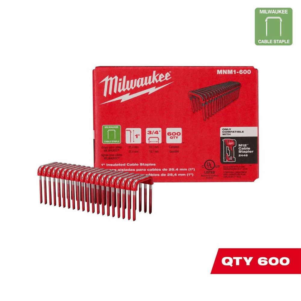 Milwaukee 3/4 in. W X 1 in. L Insulated Crown Cable Staples 600 pk Red